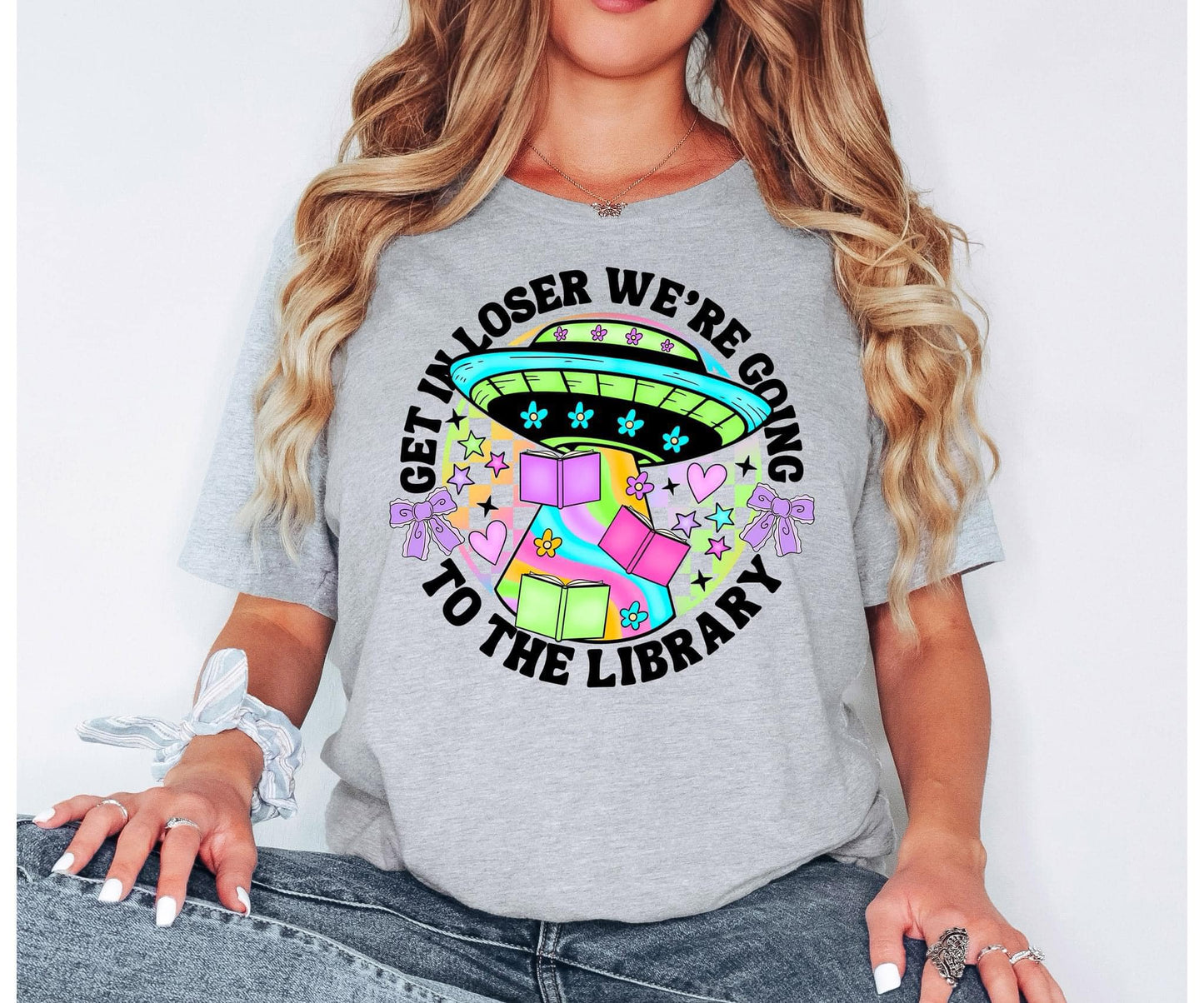 UFO Get In Losers We Are Going To The Library Custom Tshirt