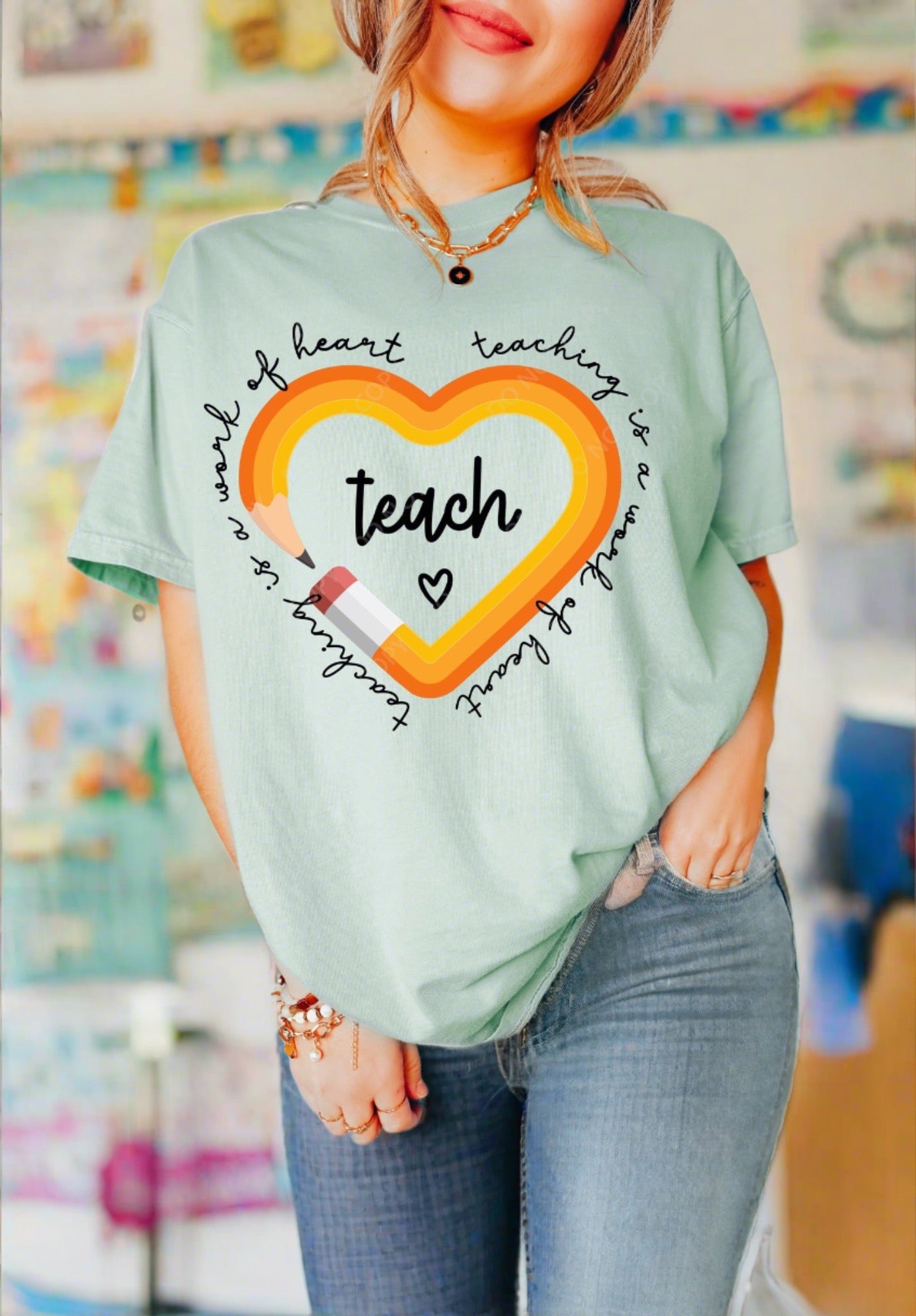 Teaching is a Work of Heart Pencil Teacher Custom Tshirt