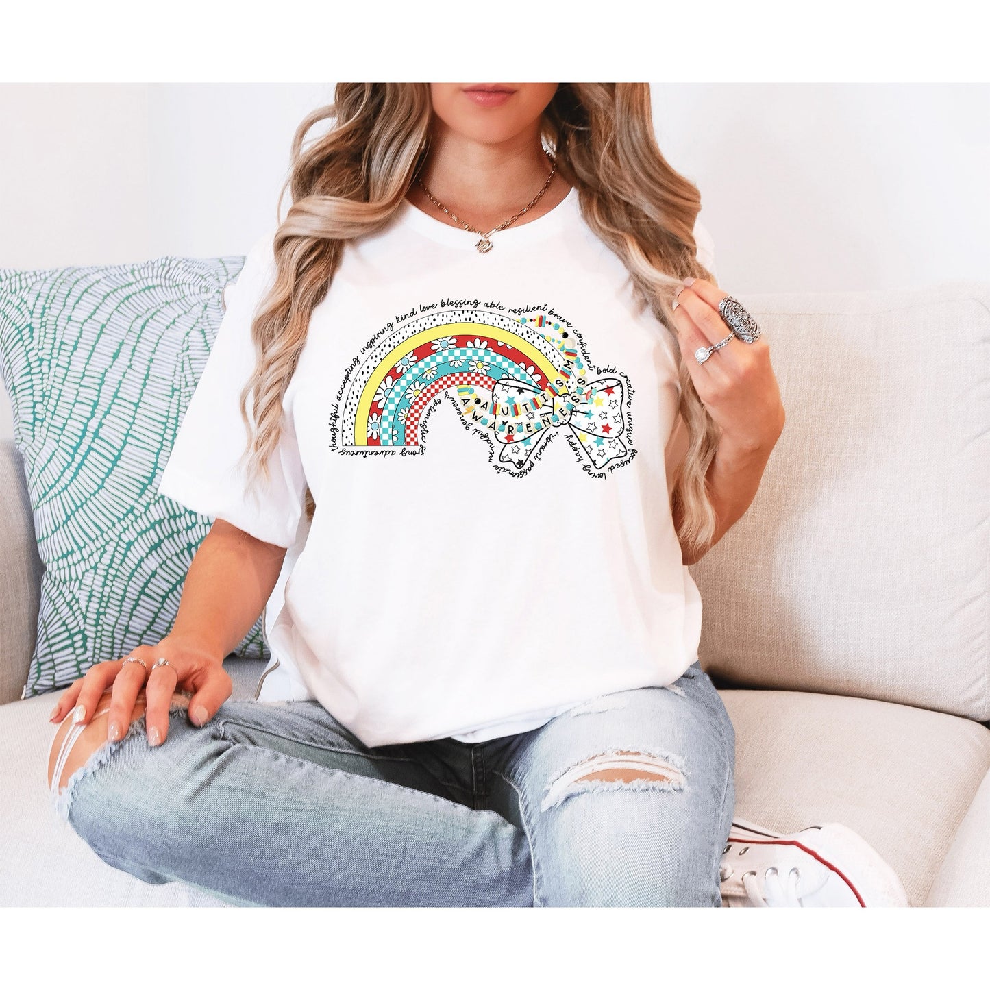 Autism Awareness Floral Ribbon Custom Tshirt