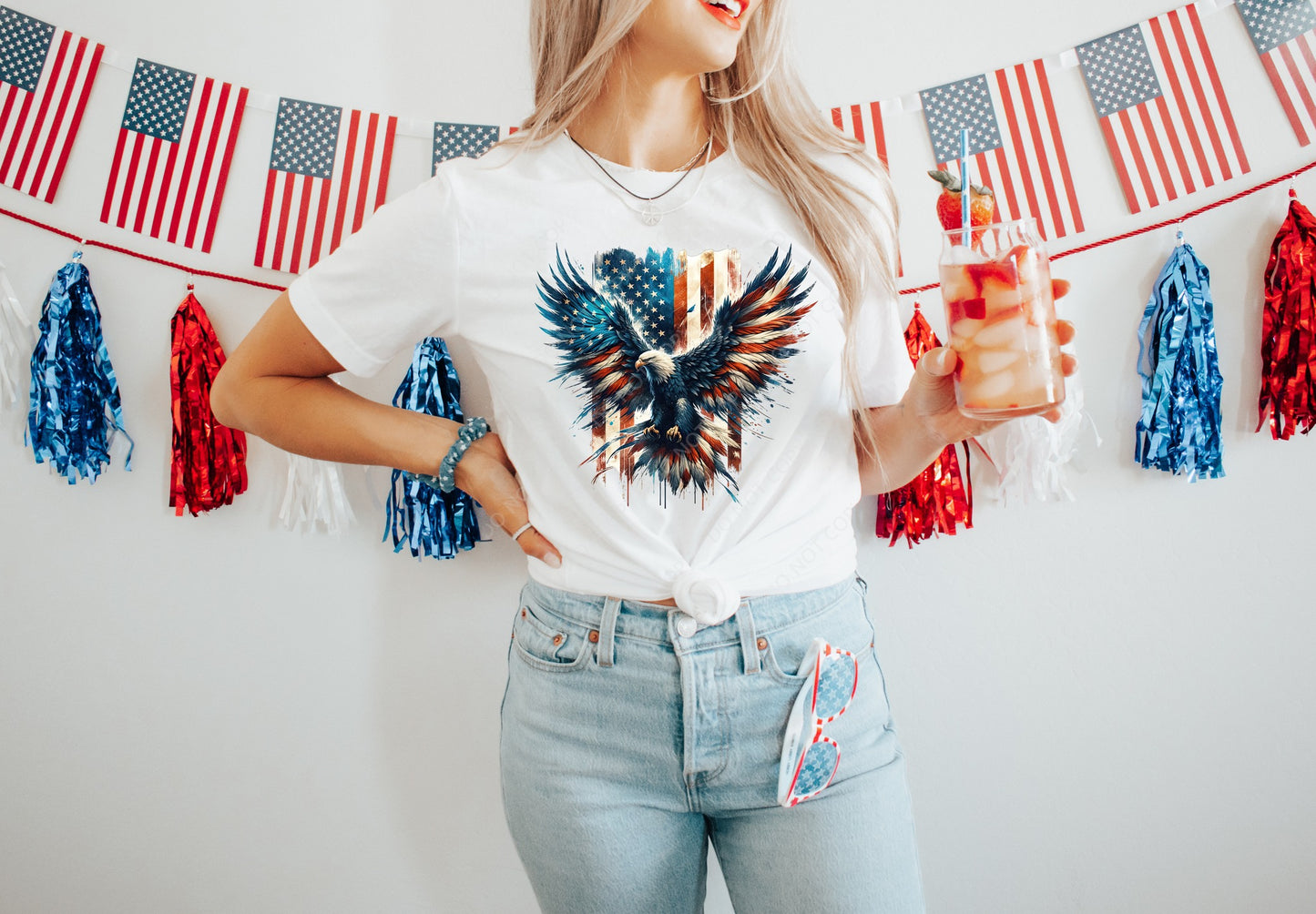 Watercolor American Eagle RWB Tshirt