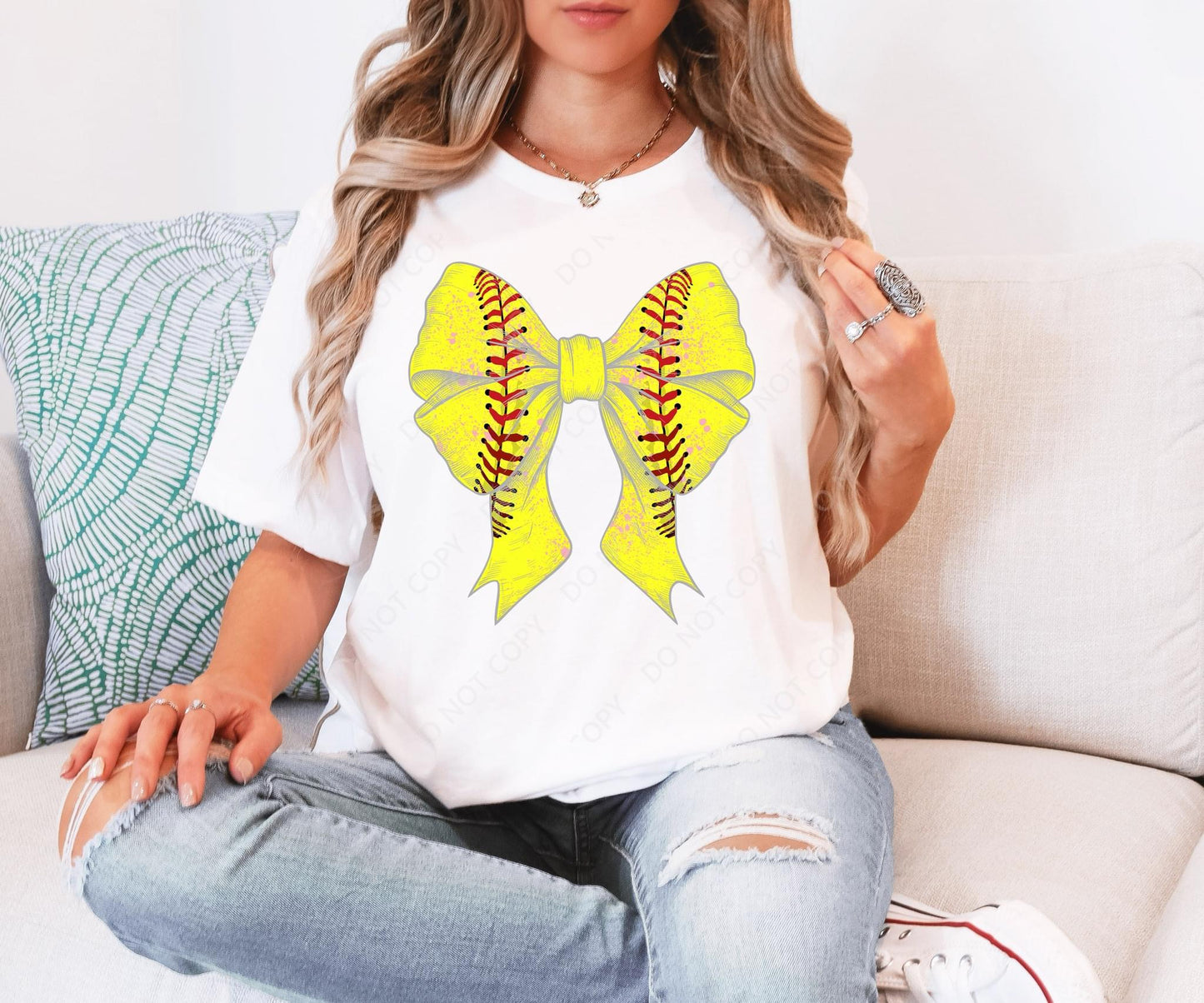 Softball Ribbon Bow Custom Tshirt