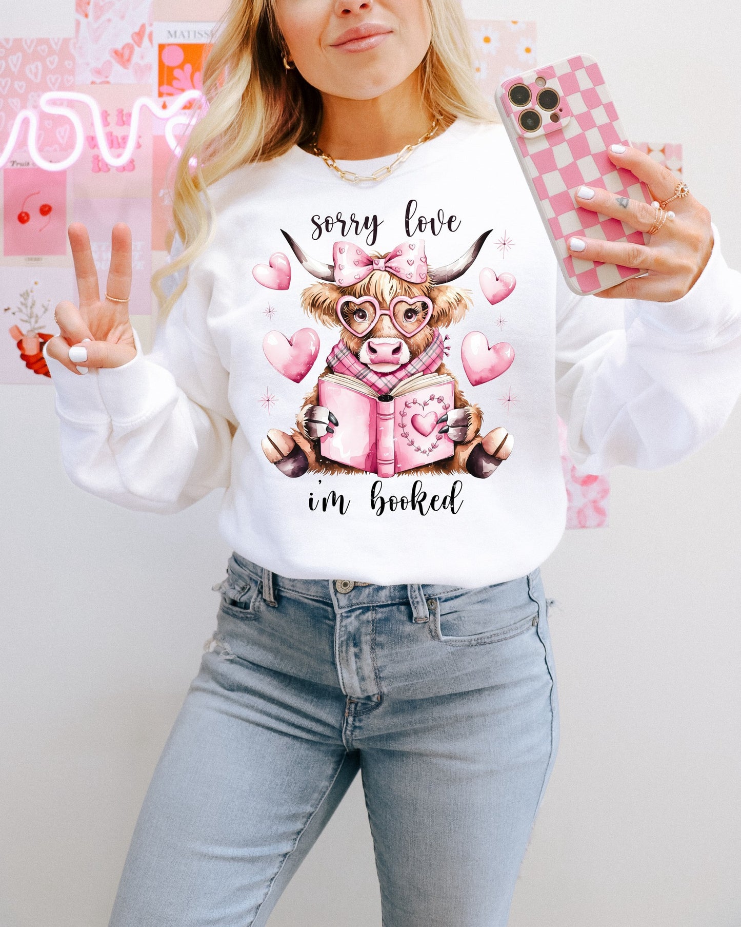 Sorry Love I'm Booked Highland Cow Pink Custom T-shirt