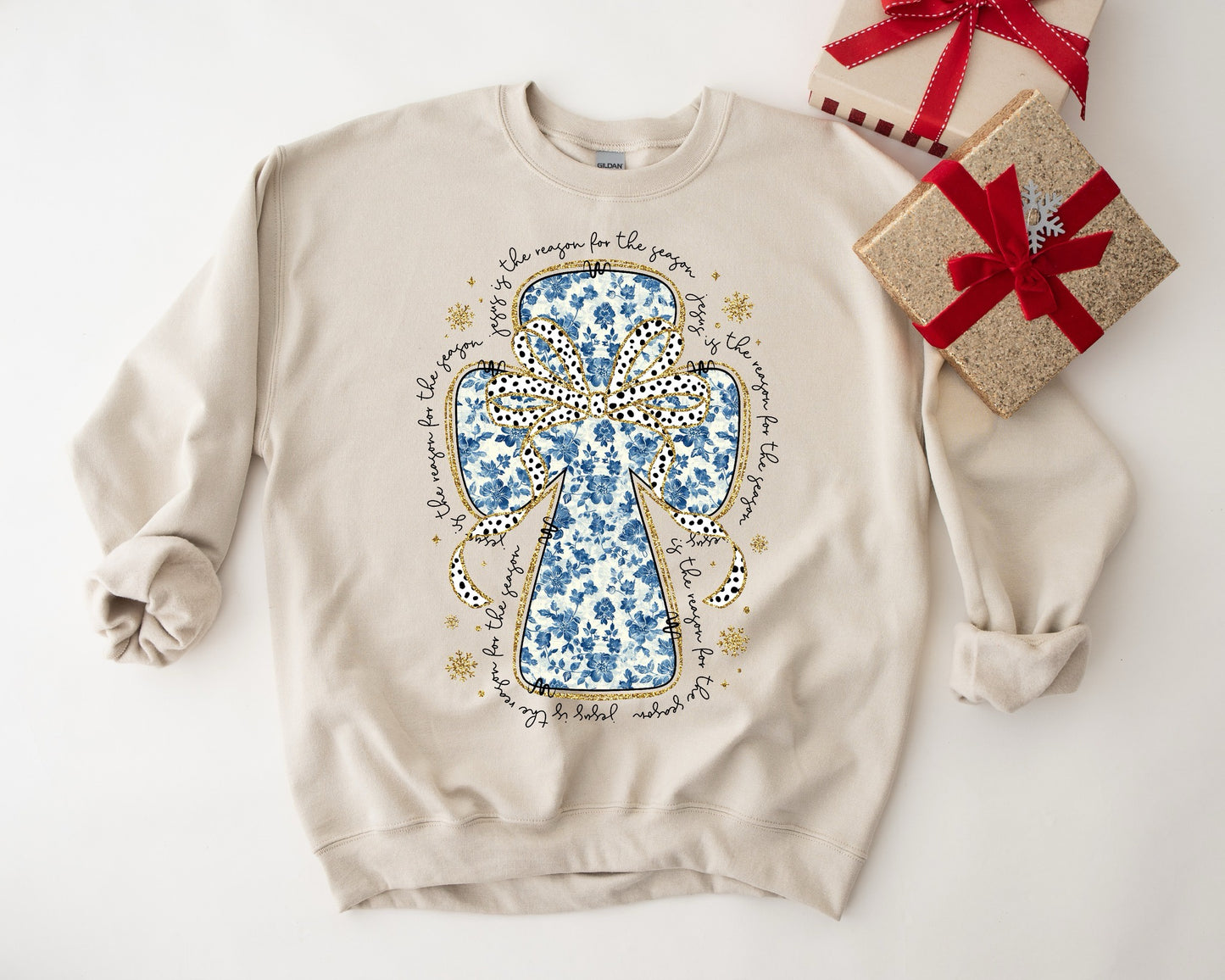 The Reason For The Season Blue Floral Cross Custom Tshirt