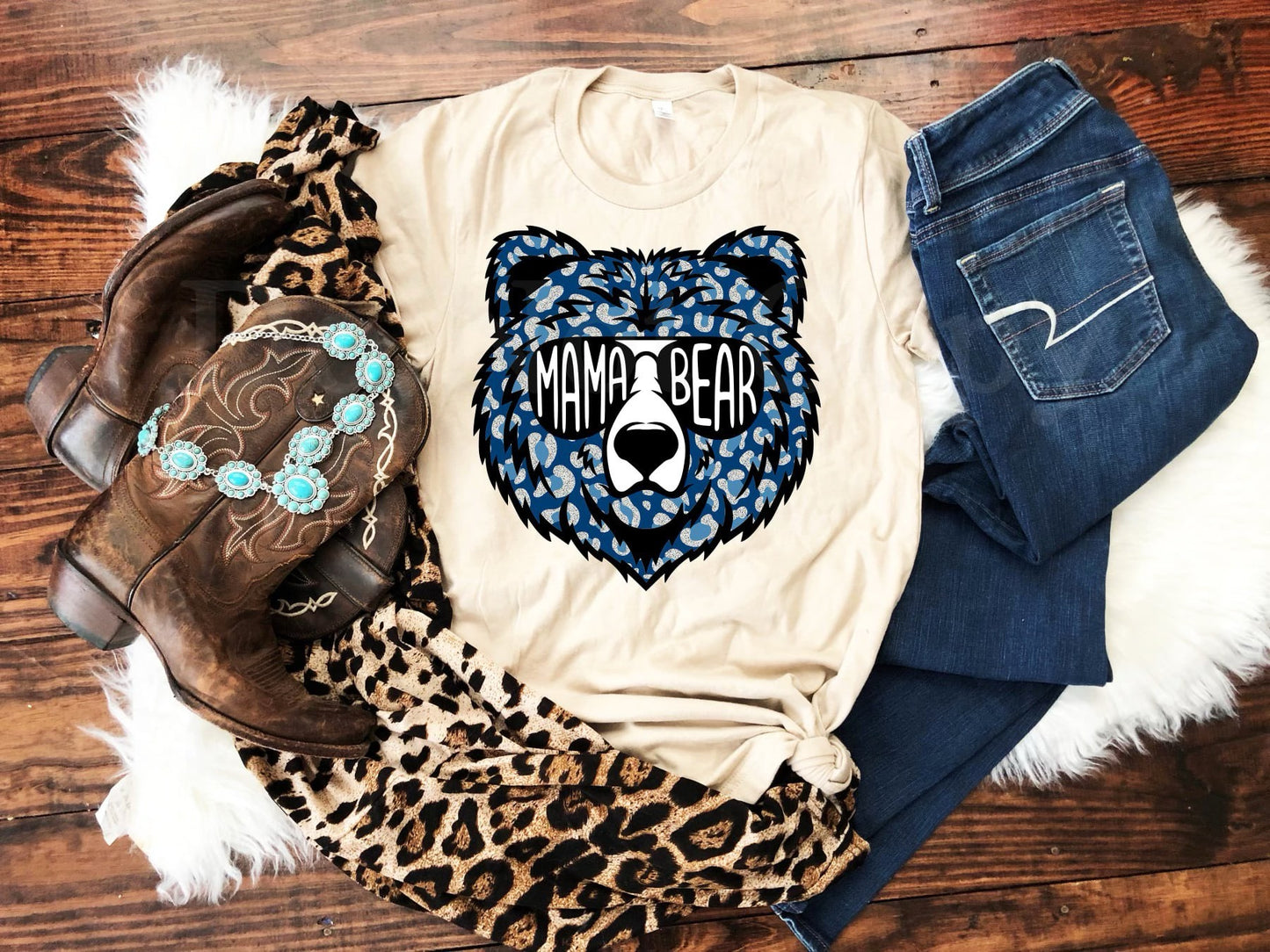 Blue Mama Bear Leopard Custom Tshirt
