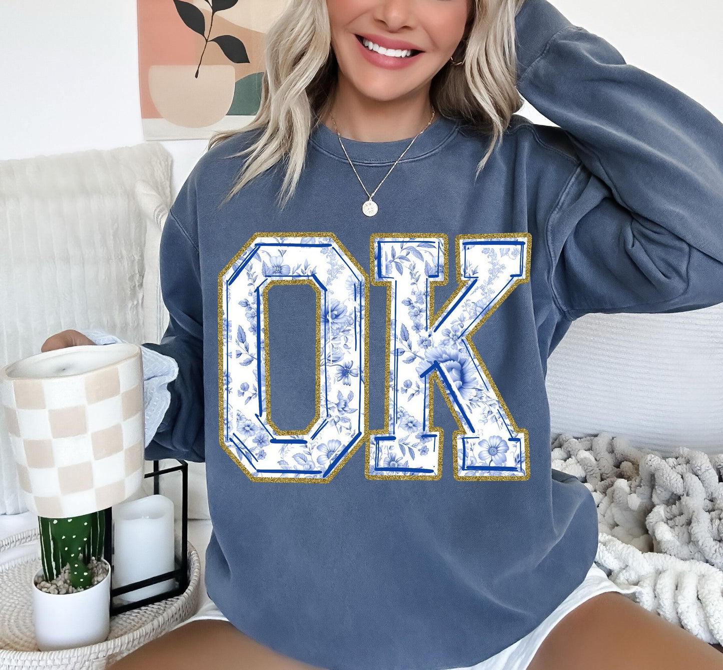Oklahoma OK Blue Floral Custom T-shirt