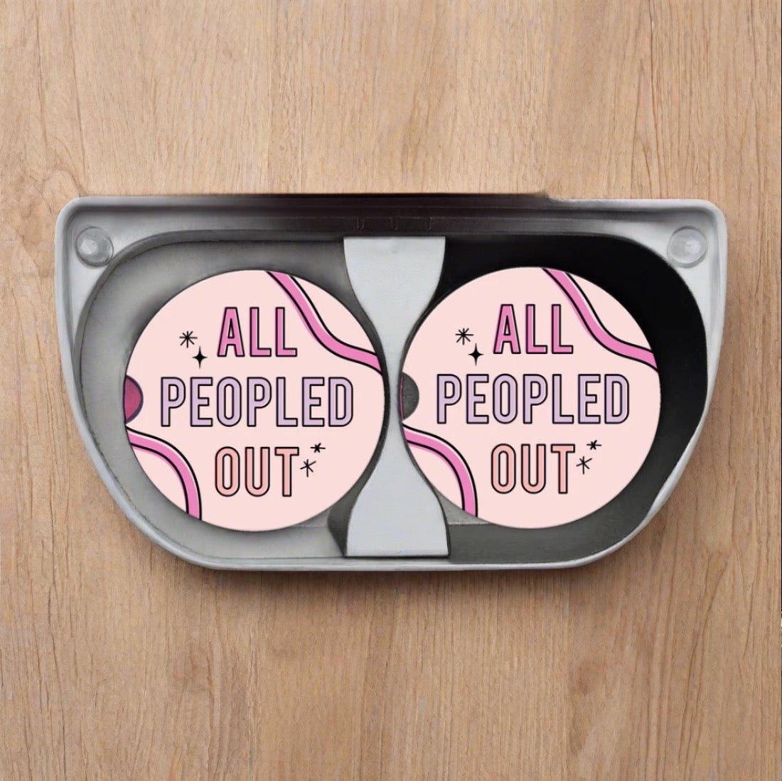 All Peopled Out Sandstone Car Coaster