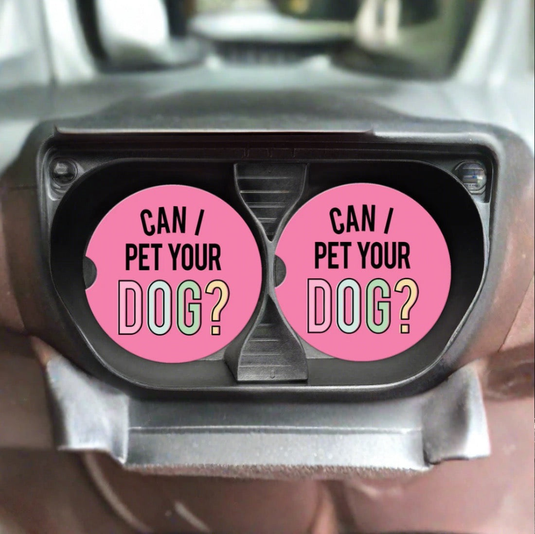 Pink Can I Pet Your Dog Sandstone Car Coaster
