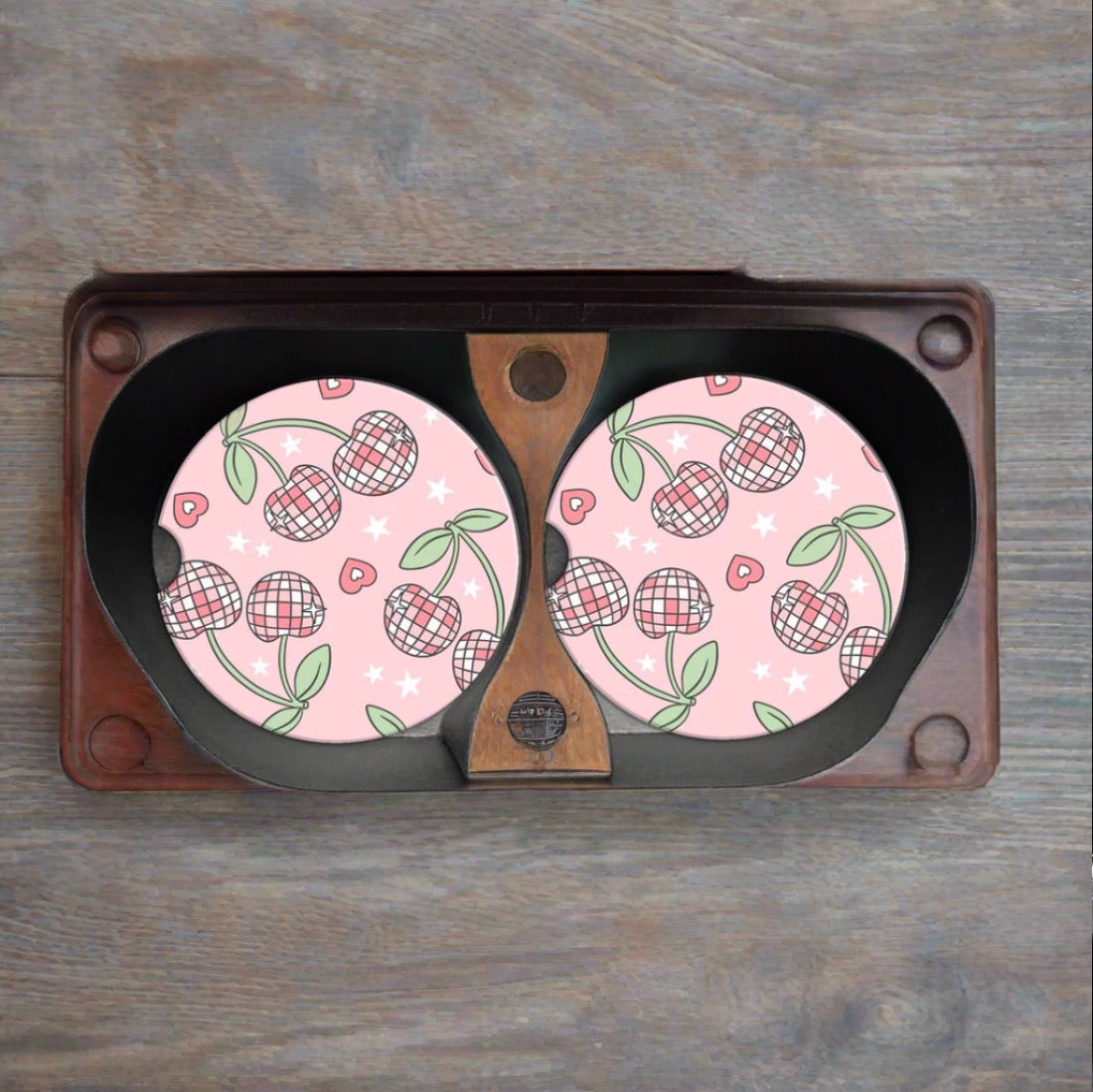 Pink Disco & Cherries Sandstone Car Coaster