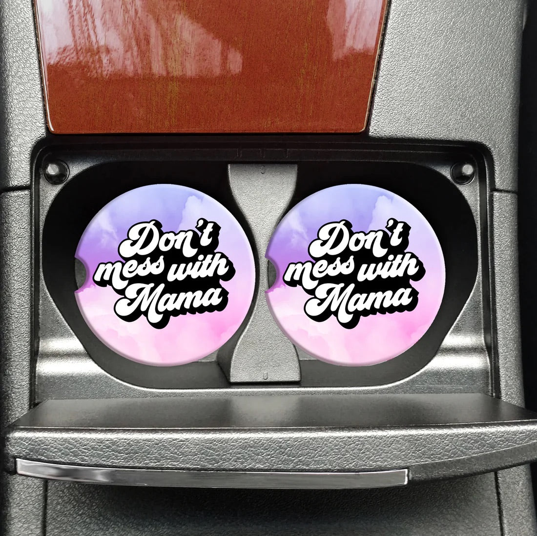 Don't Mess With Mama Purple Sandstone Car Coaster