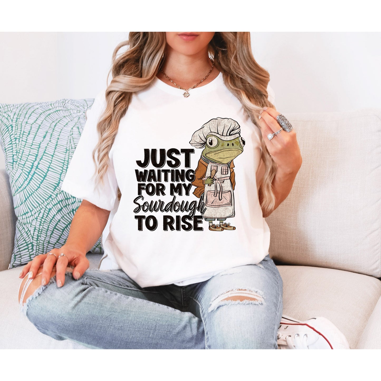 Froggy Just Waiting For My Sourdough To Rise Custom Tshirt