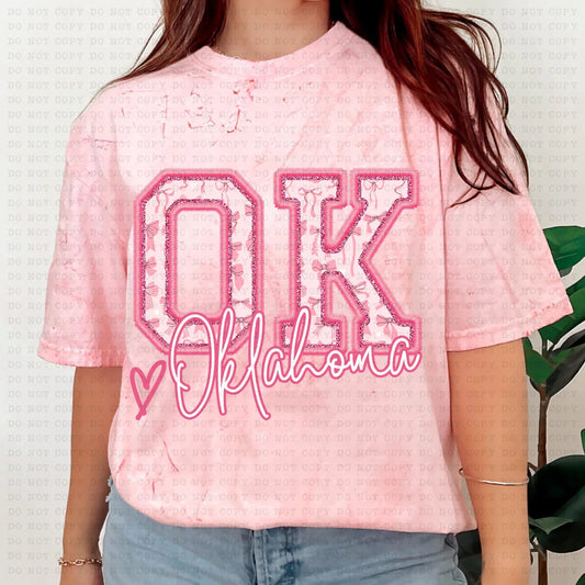 Oklahoma Pink Bow Custom T-shirt