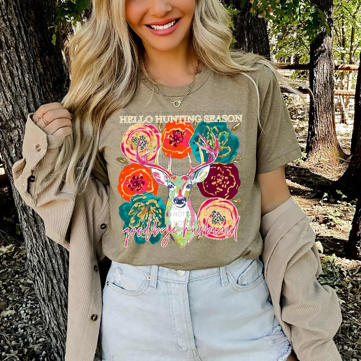 Floral Hello Hunting Season, Goodbye Husband Custom T-shirt