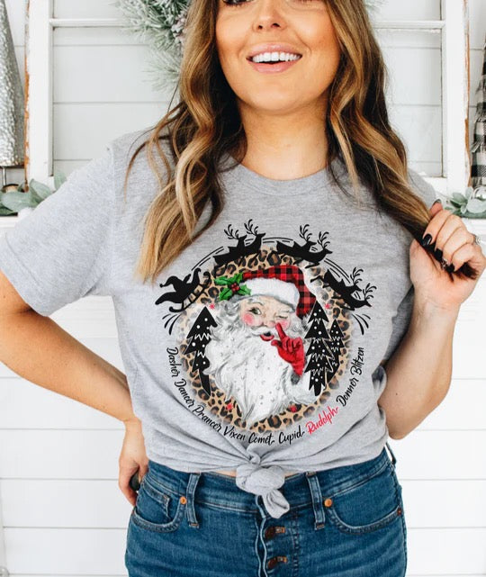 Santa with reindeer names Custom T-shirt