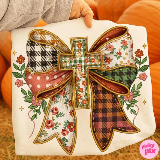 Fall bow with cross T-shirt