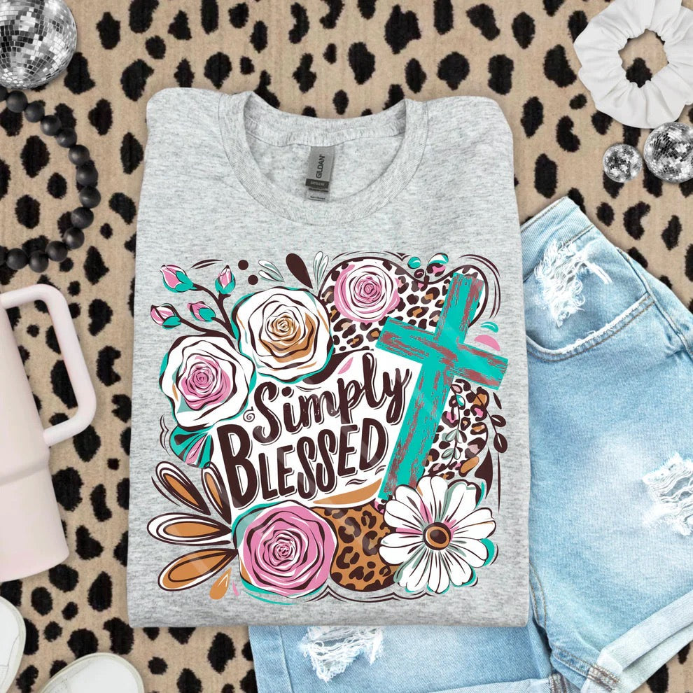 Simply blessed teal cross T-shirt