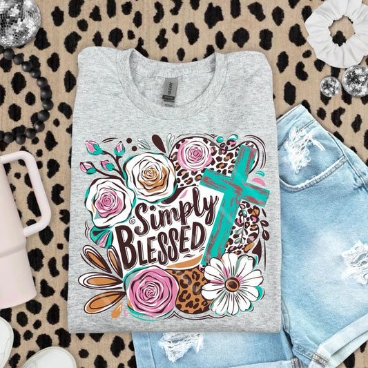 Simply blessed teal cross T-shirt