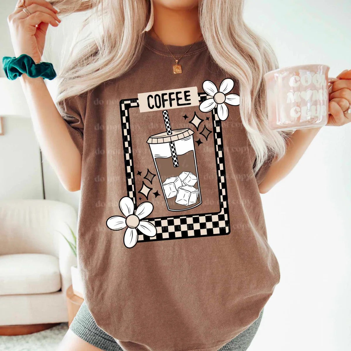 Coffee frame iced coffee with checkered straw Custom T-shirt